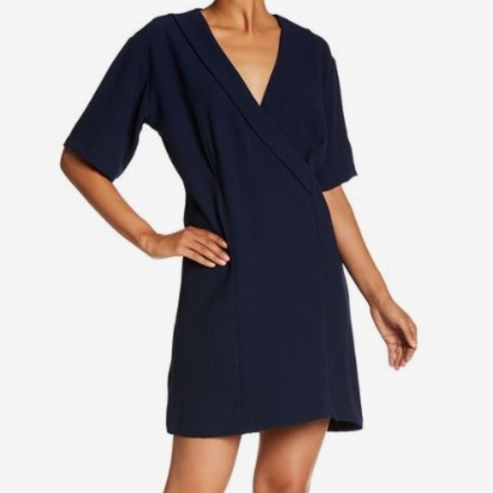 Bobeau Faux Wrap Navy Blue Shift Dress_Size L